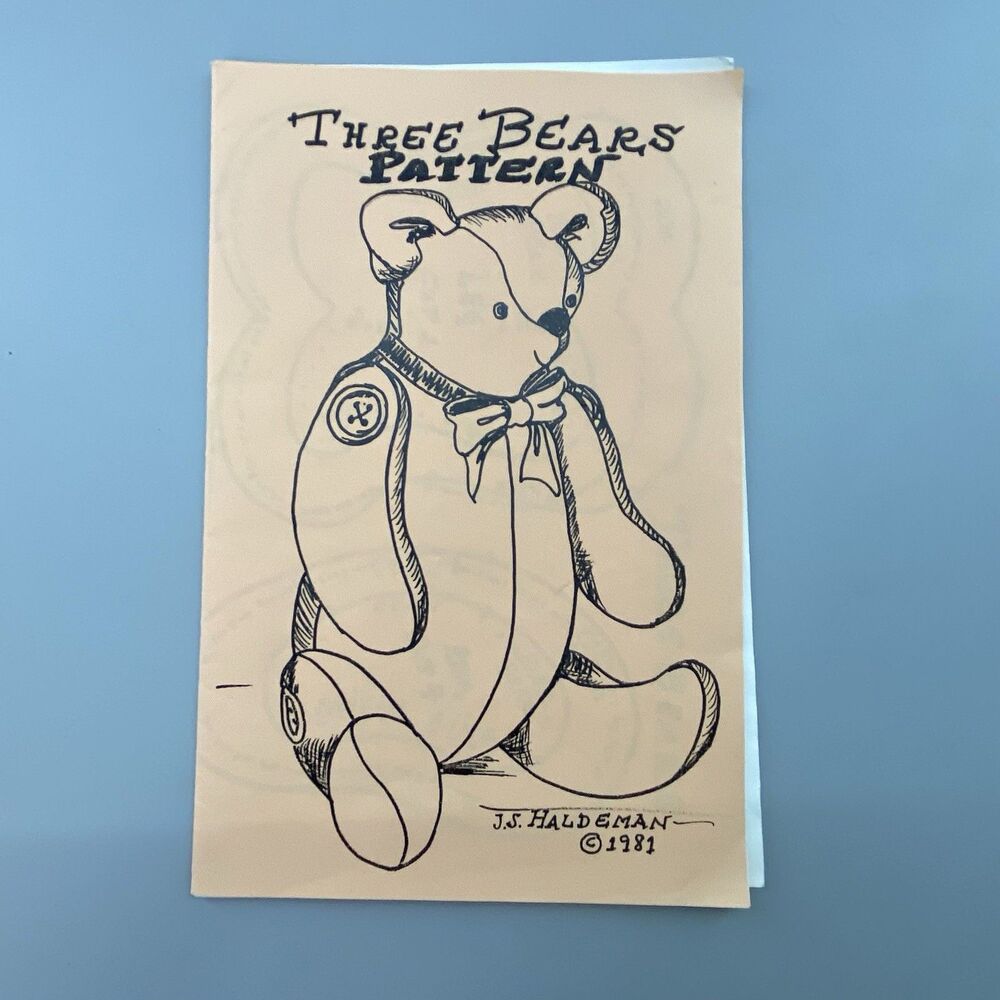 Vintage Three Bears Pattern Teddy Bear Sewing Craft by J.S. Haldeman Folk Art